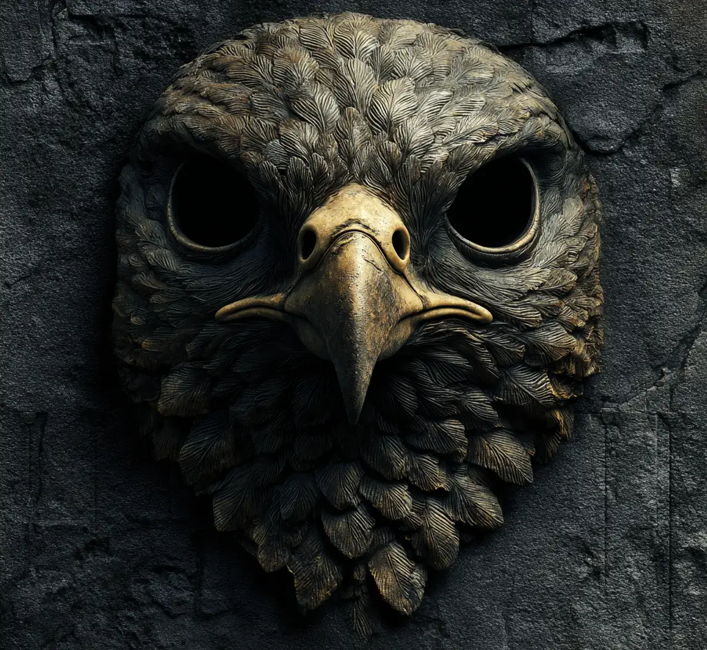 Sculpted falcon head symbolizing ascension, focus, and structured precision within the Idaam Bilaac system